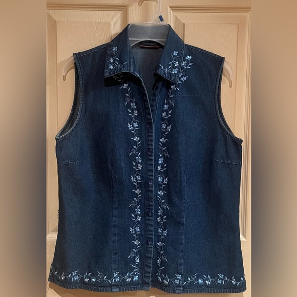 Denver Hayes Tops - Women’s Embroidered Denim Vest, Size 12